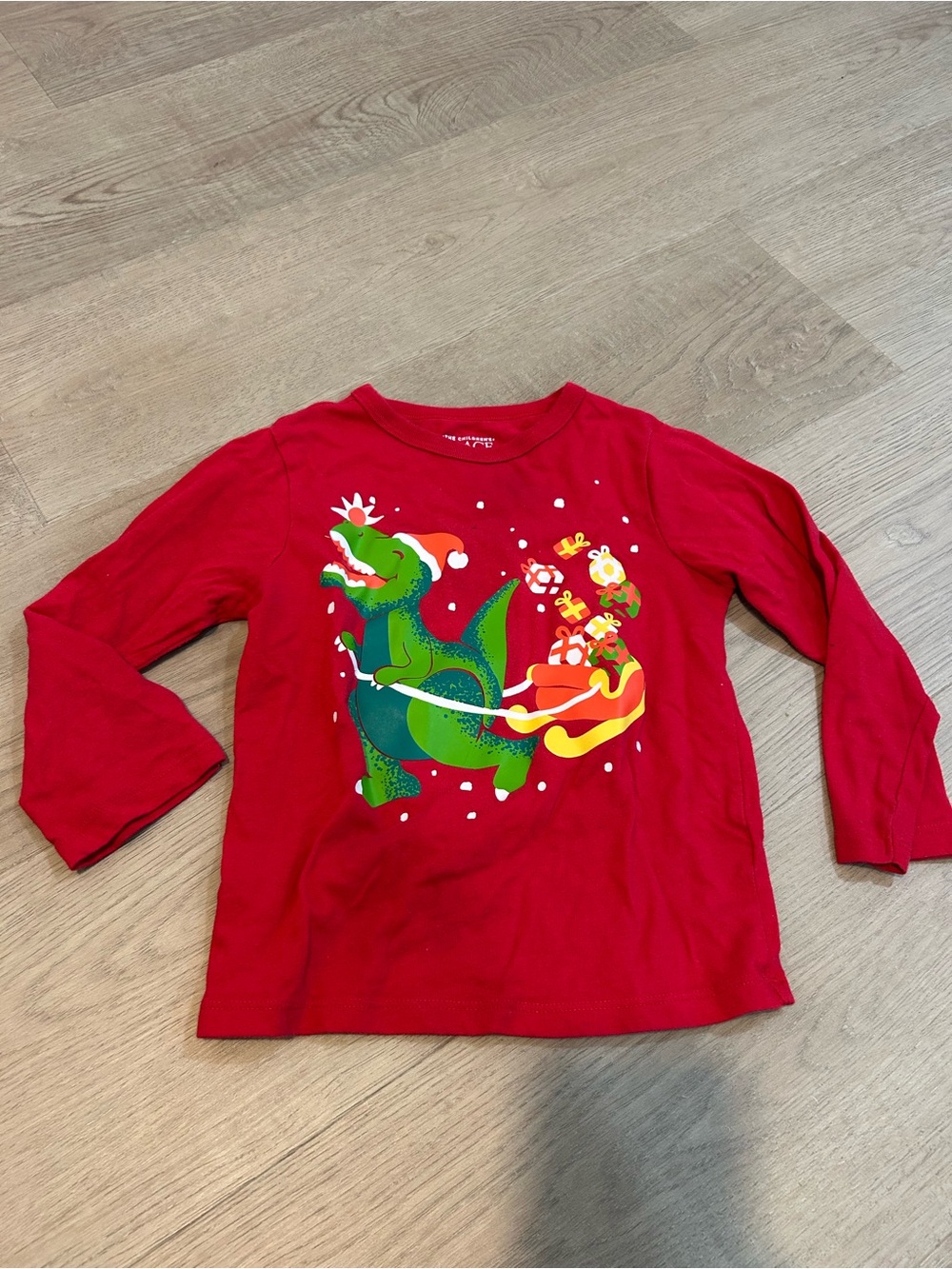 The Children's Place Red Long Sleeve Dino Holiday Tee | Toddler size 3